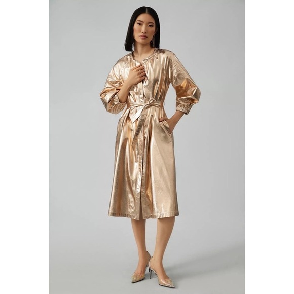 Anthropologie Dresses & Skirts - NWT!! Anthropologie MARE MARE Shine Faux‎ Leather Shirt Dress Pearl Metallic XS